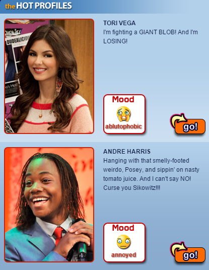 Mock-social media profiles of a few Victorious characters on The Slap